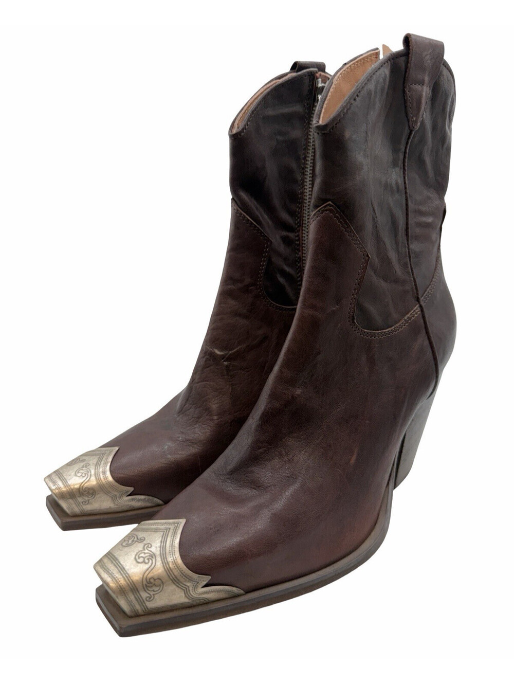 Free People Brayden Leather Western Boots Brown Size EU 40 | US 10